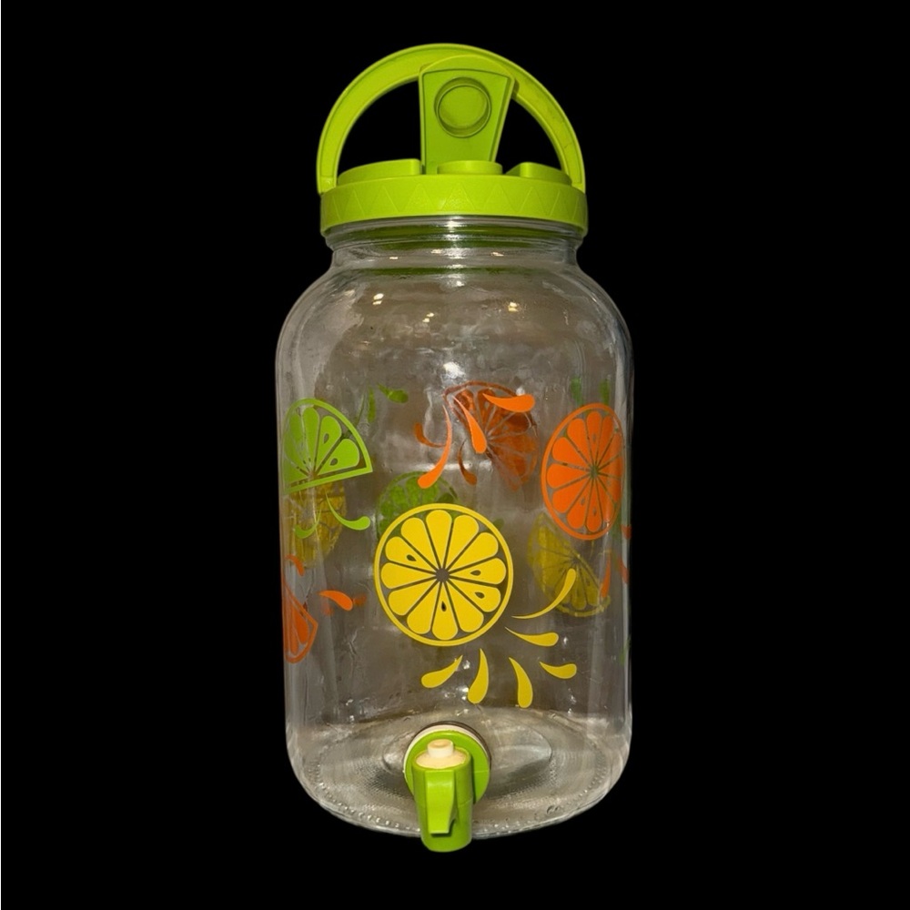 Vintage Glass Sun Tea Jar‎ Drink dispenser Citrus Lemon Lime Oranges A-4128